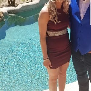 Maroon dress with mesh detail and sparkles size 5